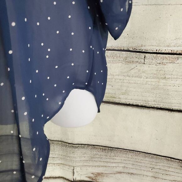 Daniel Rainn Navy Blue Polka Dot Sheer Tunic Top M Long Sleeve Lined - Picture 4 of 8